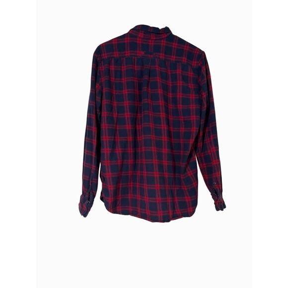 Denim & Flower Shirt Men's XL Flannel Casual button Down Red/Blue Plaid - Picture 2 of 7